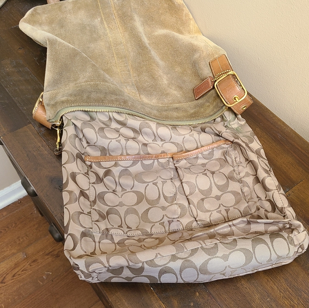 Coach Suede Olive Green Shoulder Bag 9324 - Picture 11 of 16